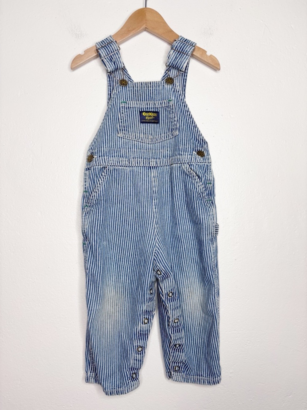 Vintage OshKosh Vestbak Railroad Stripe Toddler Overalls Snap Bottom Size 2T